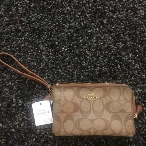 Tan Coach Monogrammed Leather Wristlet (NWT)